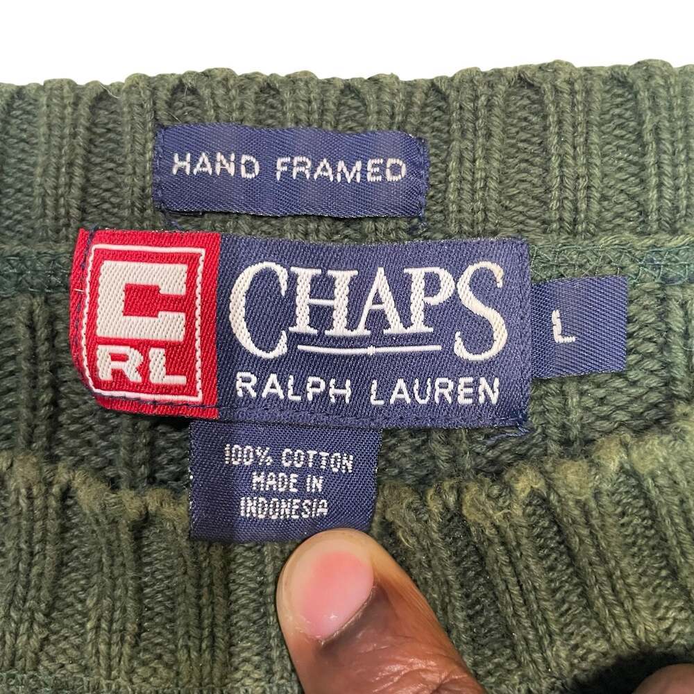 Chaps Ralph Lauren Sweater Mens L Green Ribbed Crewneck Cotton - Picture 5 of 8
